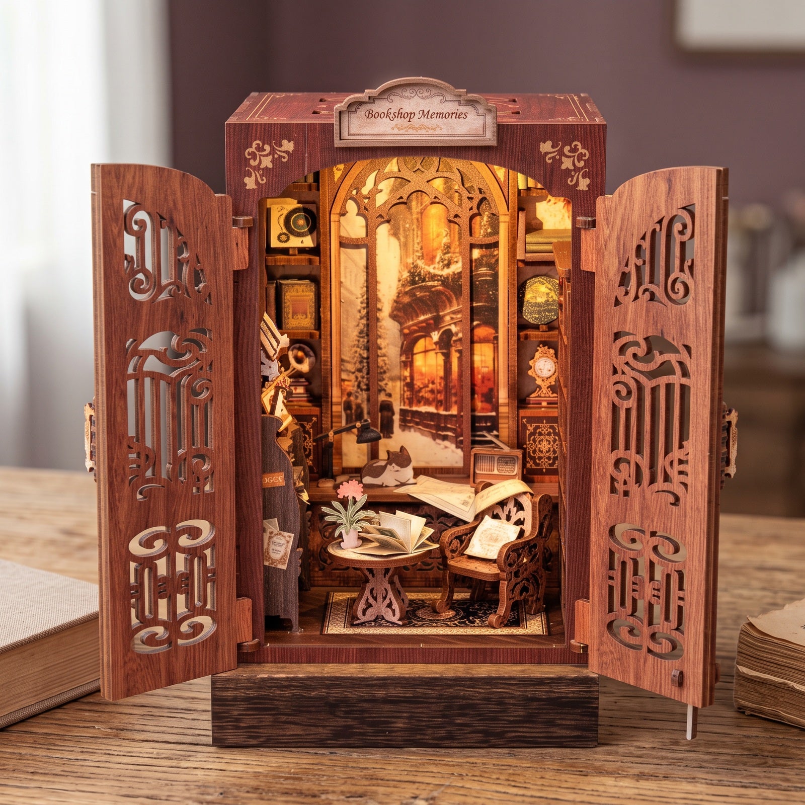 Lit Bookshop Memories with carved doors