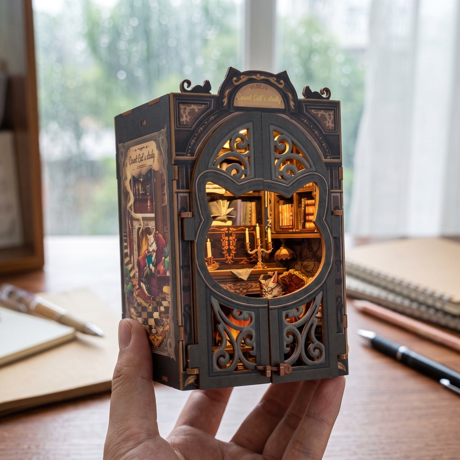 Count Cat's Study book nook in a home setting