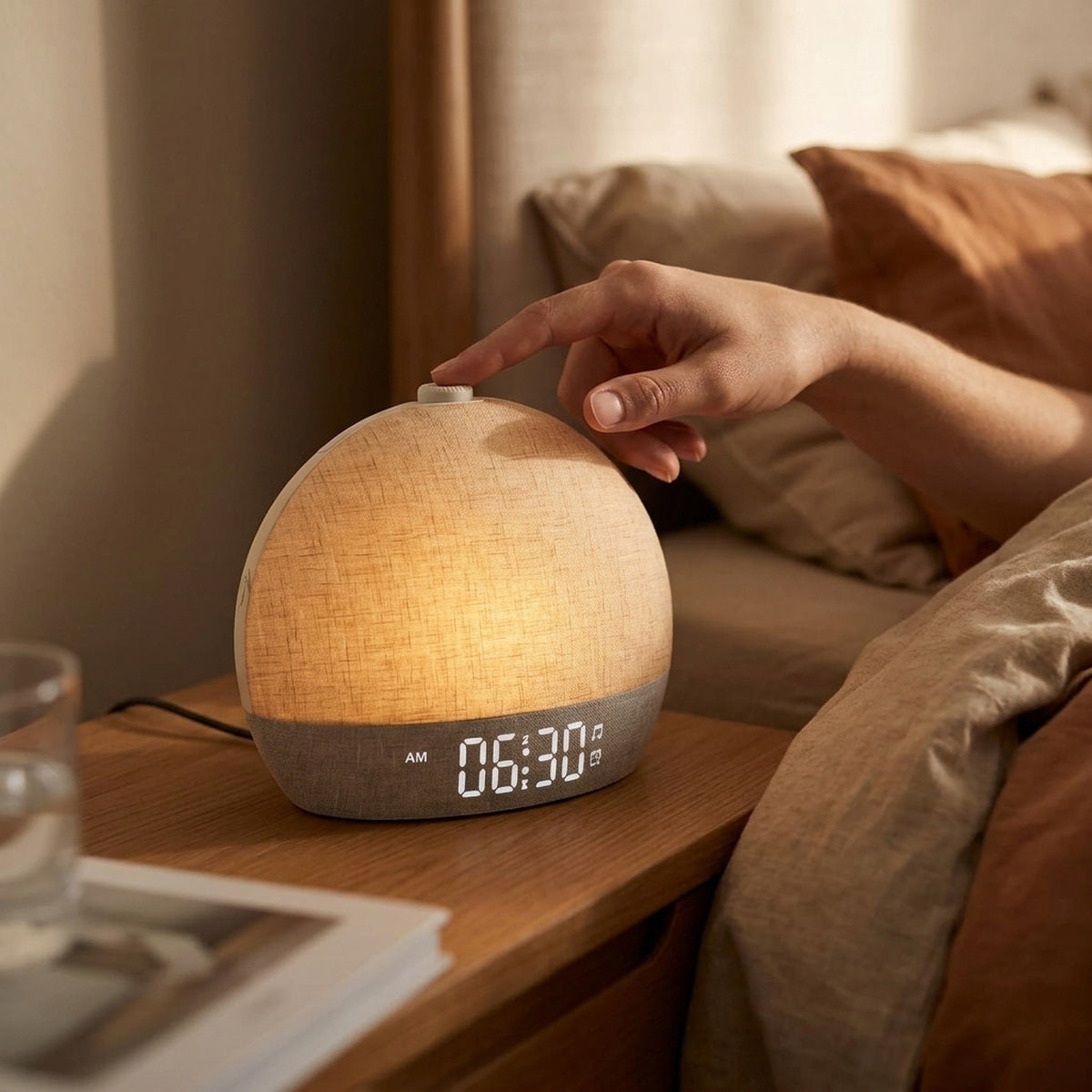Hand reaching for Daybreak’s top snooze button