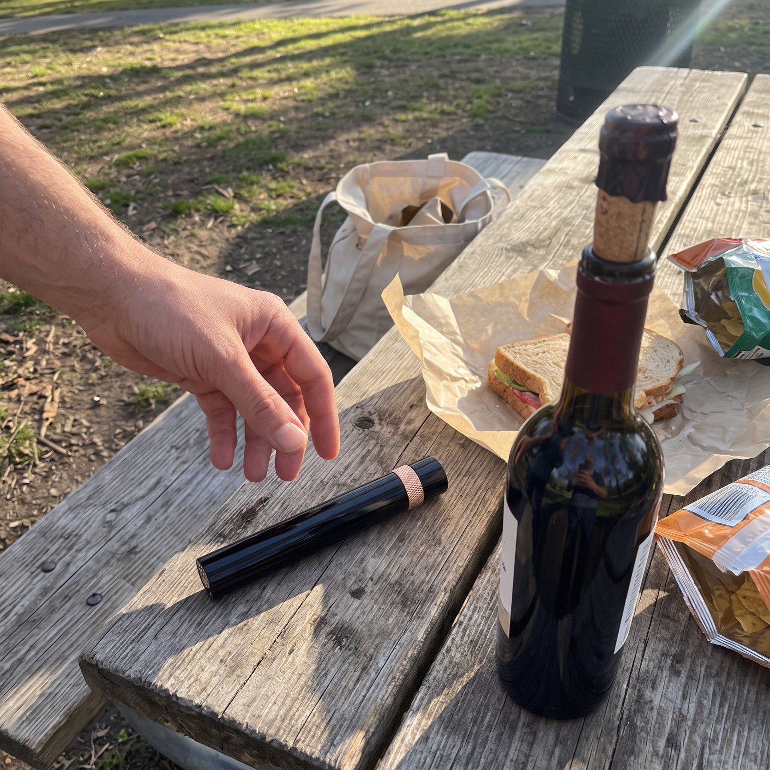 Rose Gold Openvale opener at a wide picnic setting