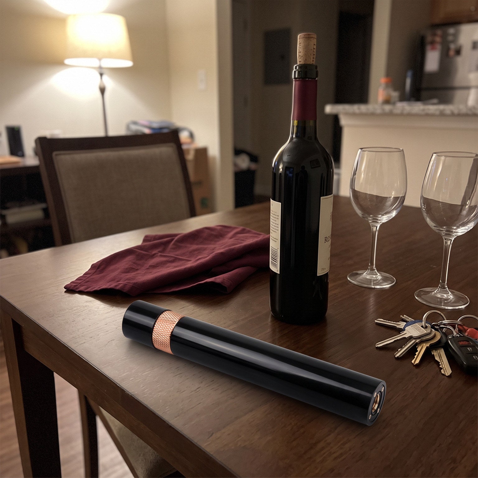 Rose Gold Openvale opener beside supper